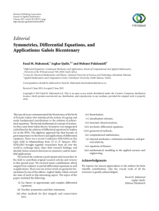 Editorial Symmetries, Differential Equations, and Applications: Galois Bicentenary Fazal M. Mahomed,