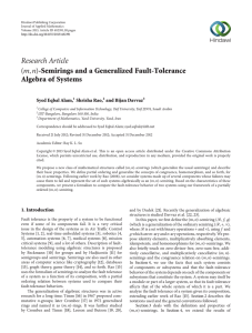 Research Article -Semirings and a Generalized Fault-Tolerance Algebra of Systems Syed Eqbal Alam,