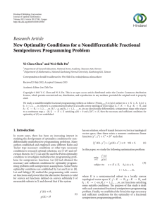 Research Article New Optimality Conditions for a Nondifferentiable Fractional Semipreinvex Programming Problem