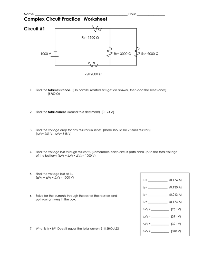 Complex Circuit Practice Worksheet Circuit 1