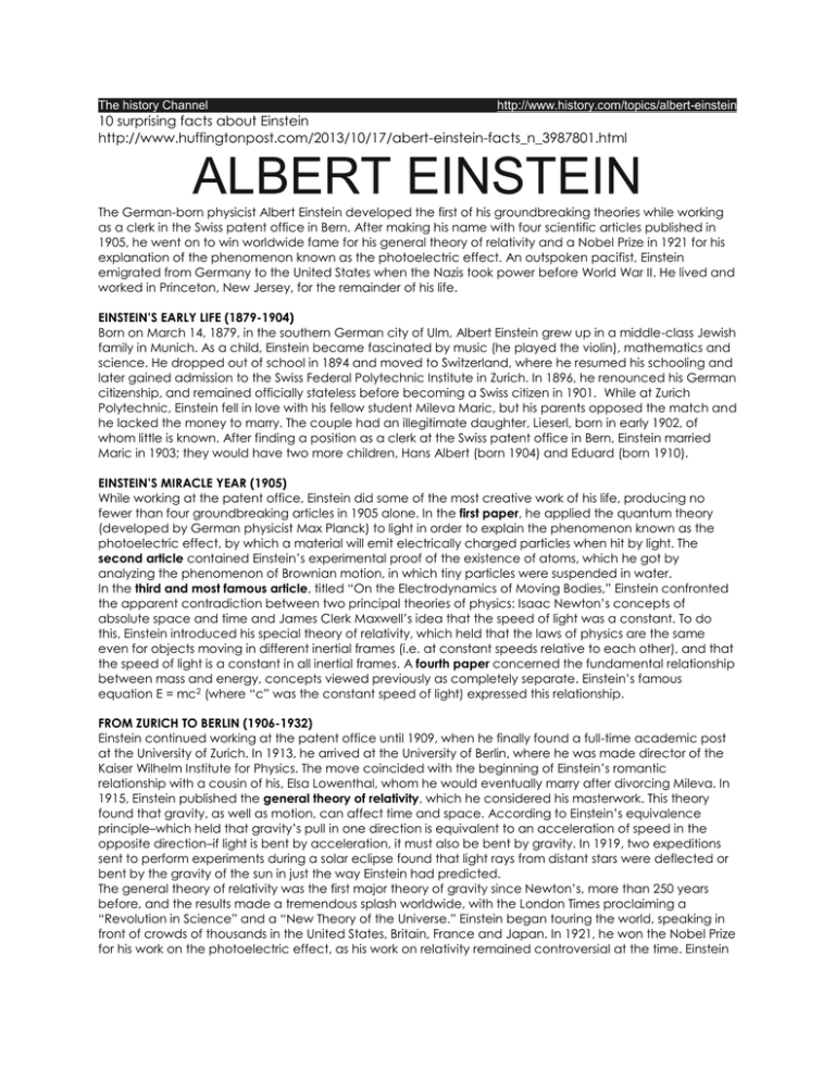 10 Facts About Albert Einstein Fact File Riset