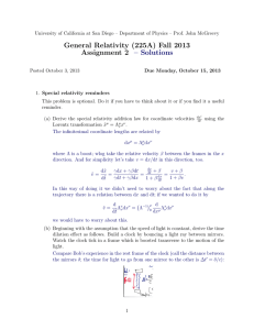 General Relativity (225A) Fall 2013 Assignment 2 – Solutions