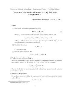 Quantum Mechanics (Physics 212A) Fall 2015 Assignment 2