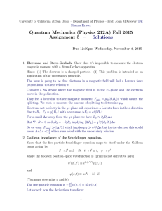 Quantum Mechanics (Physics 212A) Fall 2015 Assignment 5 – Solutions