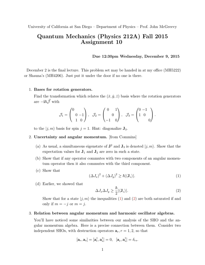 assignment on quantum mechanics