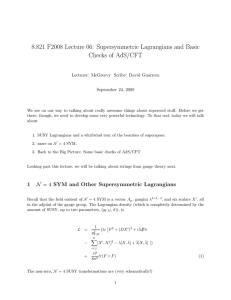 8.821 F2008 Lecture 06: Supersymmetric Lagrangians and Basic Checks of AdS/CFT