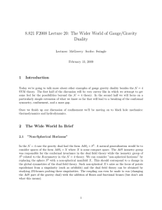 8.821 F2008 Lecture 20: The Wider World of Gauge/Gravity Duality 1 Introduction