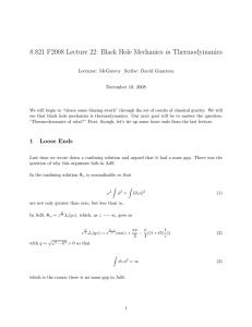 8.821 F2008 Lecture 22: Black Hole Mechanics is Thermodymanics