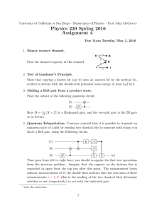 Physics 239 Spring 2016 Assignment 4