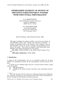 WITH GENERALIZED STABILITY OF MOTION OF IMPULSIVE LURIE-POSTNIKOV SYSTEMS STRUCTURAL PERTURBATION