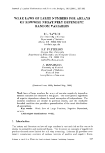 WEAK DEPENDENT LAWS OF LARGE NUMBERS FOR ARRAYS OF ROWWISE NEGATIVELY