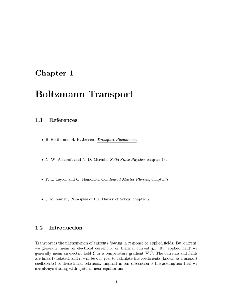 Boltzmann Transport Chapter 1 1 1 References