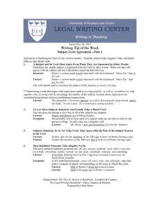 Writing Tip of the Week Subject-Verb Agreement—Part 1  September 28, 2015