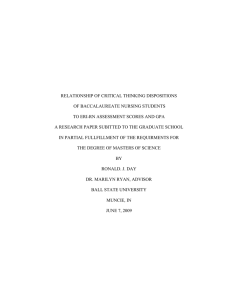 RELATIONSHIP OF CRITICAL THINKING DISPOSITIONS OF BACCALAUREATE NURSING STUDENTS