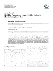 Research Article Modelling Framework to Support Decision-Making in Manufacturing Enterprises Tariq Masood