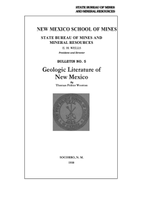 Geologic Literature of New Mexico NEW MEXICO SCHOOL OF MINES