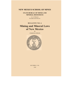 Mining and Mineral Laws of New Mexico NEW MEXICO SCHOOL OF MINES