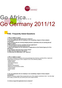 Go Africa… Go Germany 2011/12 FAQ - Frequently Asked Questions