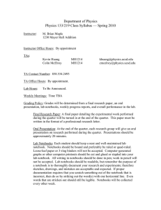 Department of Physics Physics 133/219 Class Syllabus — Spring 2010