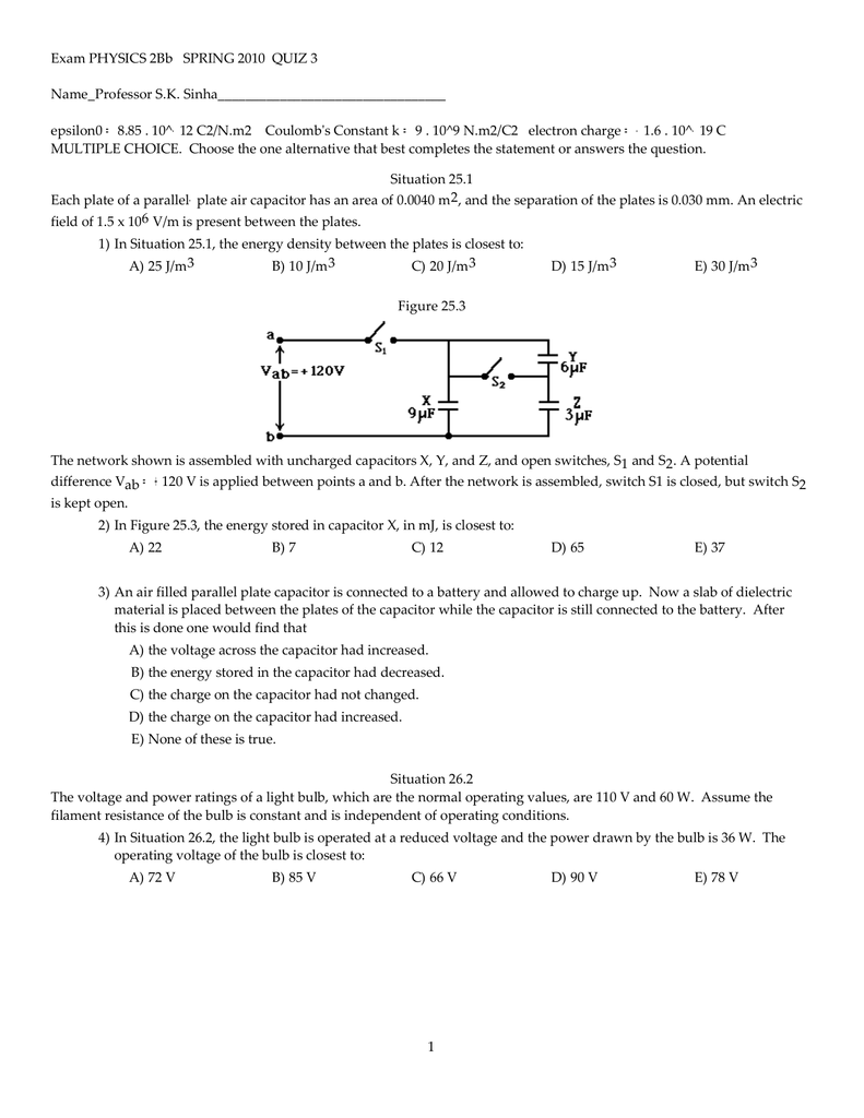 Exam Physics 2bb Spring 10 Quiz 3