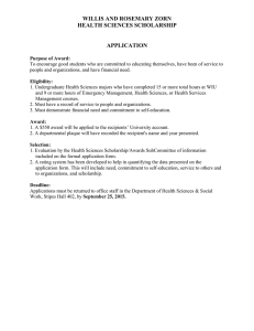 WILLIS AND ROSEMARY ZORN HEALTH SCIENCES SCHOLARSHIP  APPLICATION