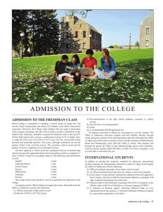 Admission to the  College Admission to the FreshmAn ClAss