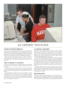 ACADEMIC  POLICIES STUDENT RESPONSIBILITY ACADEMIC ADVISORS