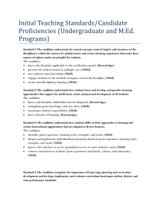 Initial Teaching Standards/Candidate Proficiencies (Undergraduate and M.Ed. Programs)