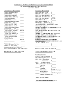 Dual Degree in Psychology and Criminal Justice Advisement Worksheet  Psychology Requirements