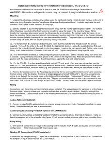 Installation Instructions for Transformer Advantage TC &amp; CT/LTC