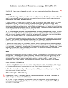 ! WARNING:  Hazardous voltages &amp; currents may be present during... Installation Instructions for Transformer Advantage SC, DC, CT &amp; CTX