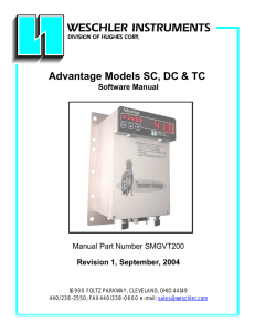 Advantage Models SC, DC &amp; TC Software Manual Revision 1, September, 2004