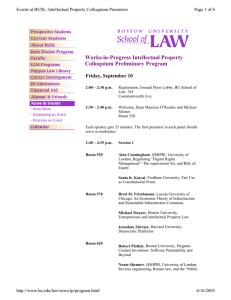 Works-in-Progress Intellectual Property Colloquium Preliminary Program Friday, September 10 Page 1 of 6