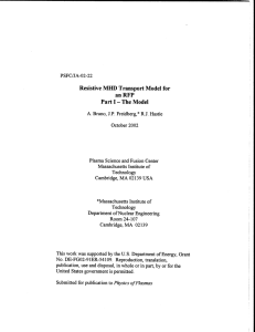 Resistive  MHD  Transport Model  for an RFP Part I
