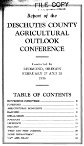 DESCHUTES COUNTY AGRICULTURAL OUTLOOK CONFERENCE