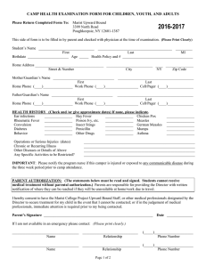 CAMP HEALTH EXAMINATION FORM FOR CHILDREN, YOUTH, AND ADULTS