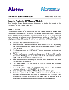 Technical Service Bulletin Integrity Testing for HYDRAcap Module.