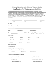 Application for Graduate Assistantship Western Illinois University, School of Graduate Studies
