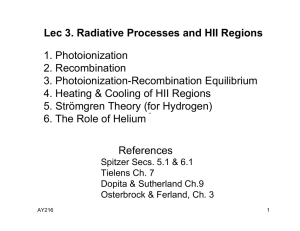 Lec 3. Radiative Processes and HII Regions 1. Photoionization 2. Recombination