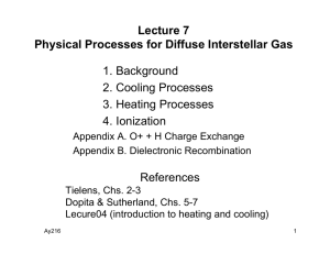 Lecture 7 Physical Processes for Diffuse Interstellar Gas 1. Background 2. Cooling Processes