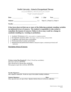 ACADEMIC NOTIFICATION “OF CONCERN” Pacific University - School of Occupational Therapy