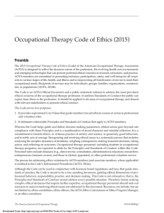 Occupational Therapy Code of Ethics (2015) Preamble