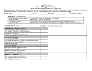 Pacific University School of Occupational Therapy Professional Behavior Evaluation and Rating Form
