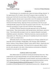 Clinical education, a.k.a. internships, plays a huge role in physical... fact, approximately 40% of a student’s time in the PT... School of Physical Therapy