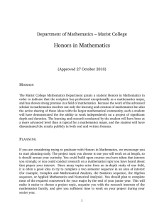 Honors in Mathematics Department of Mathematics – Marist College M