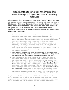 Washington State University Continuity of Operations Planning TEMPLATE
