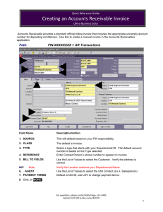 Creating an Accounts Receivable Invoice  Quick Reference Guide UNI e-Business Suite