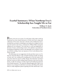 D Fearful Summary: What Northrop Frye’s Scholarship has Taught Me so Far