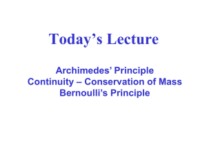 Today’s Lecture Archimedes’ Principle Continuity – Conservation of Mass Bernoulli’s Principle