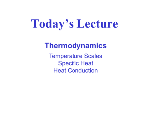 Today’s Lecture Thermodynamics Temperature Scales Specific Heat